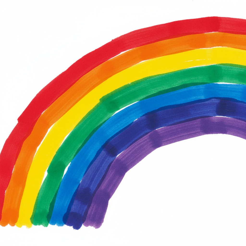 A child's hand-drawn rainbow